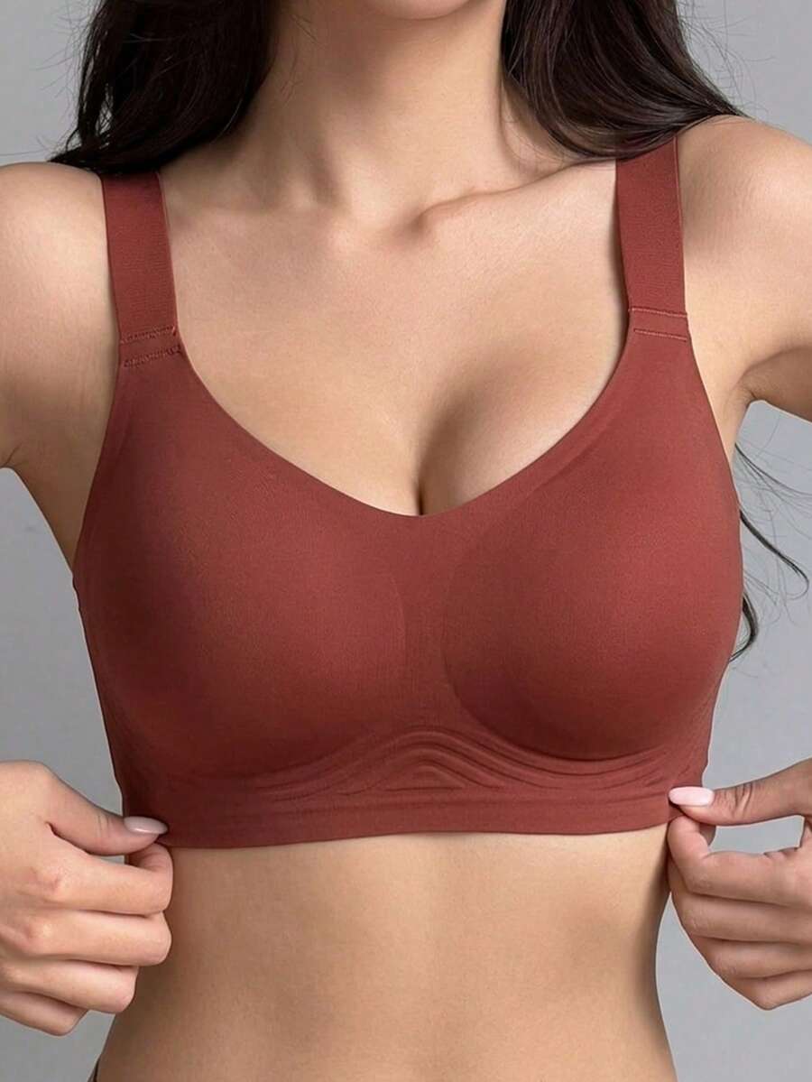 DAZY 1pc Women's Casual Comfortable Bra, Solid Color Minimalist Seamless Wireless Jelly Bra - Red - View 1