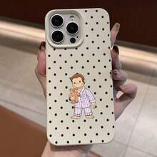 1pc Polka Dot Fashion Creative Pink-Purple Monkey & Lychee Pattern Soft Phone Case Suitable For IPhone XR/11 To 17 - Antique White - View 4