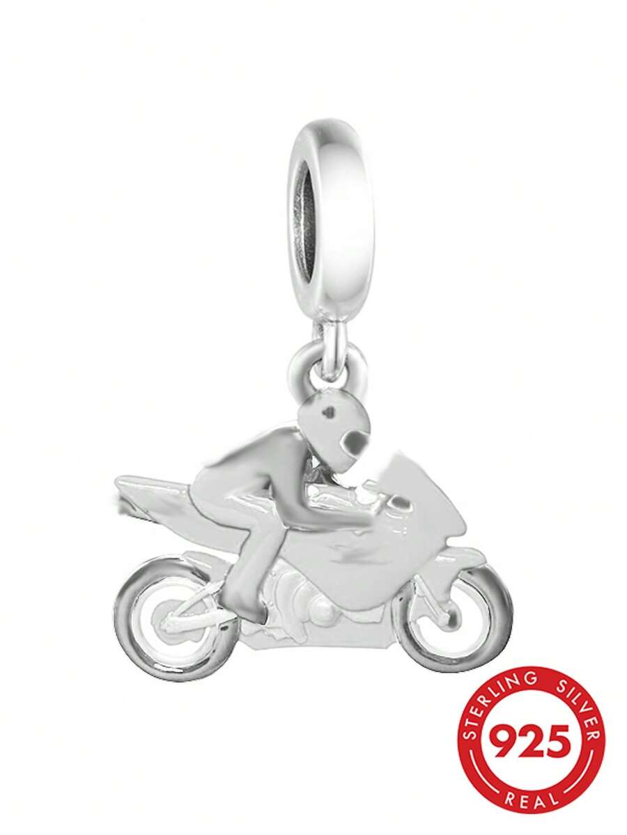 1pc Elegant 925 Sterling Silver Motorcycle Pendant, Suitable As Birthday Gift For Men And Women - Silver - View 1