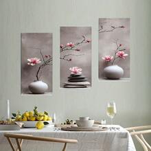 3片装禅意玉兰花墙贴 - 简约花瓶石枝卧室家居装饰贴纸，易撕不留残胶，东方禅意主题卧室软装贴纸 - 三聯禪意玉蘭花牆貼 - 查看 4