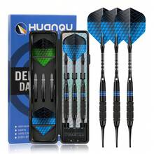 HUANQU 16克软式飞镖套装，3支铁质镖身，高品质飞镖套装包含3个备用PET镖翼、3根透明渐变黑色镖杆、10个替换软式飞镖头、便携式飞镖收纳盒，适合所有技能水平，是派对、比赛、练习、家庭娱乐的理想之选，也是情人节/复活节/父亲节的理想礼物。 - 彩色 - 查看 14