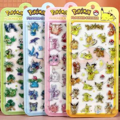  Pokemon 3D Crystal Stickers Creative Handbook Dimensional Decorative Stickers