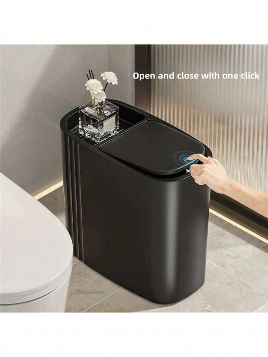 New Creative Waste Bin With Clamp Design, High-Quality One-Click Lid Trash Can For Bathroom, Home Use Home Bathroom Decor Bathroom Organizer Fall Decor Back To School - Multicolor - View 1