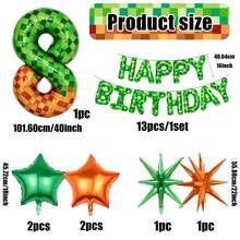 40-Inch Green Pixel Miner Digital Aluminum Foil Decorative Balloon, 0-9 Digital Balloons And Star-Shaped Balloon Set, Pixel Birthday Letter Aluminum Foil Balloons, Orange/Green Pentagram Balloons, Green/Orange Explosion Star Aluminum Foil Balloons, Suitable For Birthday Party Balloon Decorations, Indoor/Outdoor Decorations, Room Decorations, Game Theme Party Decorations. - New-pixel Birthday - View 13