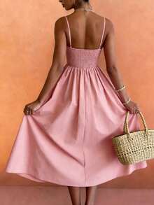 Starfish Shining Spring/Summer New Series: Fashionable Minimalist Elegant Daily & Vacation Style Adjustable Strap Dress, Regular Sizes For Women Pink Party - Pink - View 3