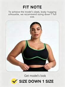 Plus Size Women Seamless Wireless Low U-Neck Patchwork Yoga Sports Bra Top Summer - Black/Green - View 4