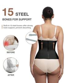 Feelingirl High Compression 15 Built-In Steel Bone Tummy Control Waist Trainer - Black - View 4