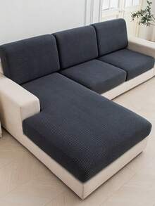 1pc Dark Grey Elastic Sofa Seat Cushion Cover, Backrest Cover, Protects Sofa, Dust-Proof And Dirt-Resistant, Removable And Washable, Suitable For All Seasons, Ideal For Living Room Decor - Dark Grey - View 1