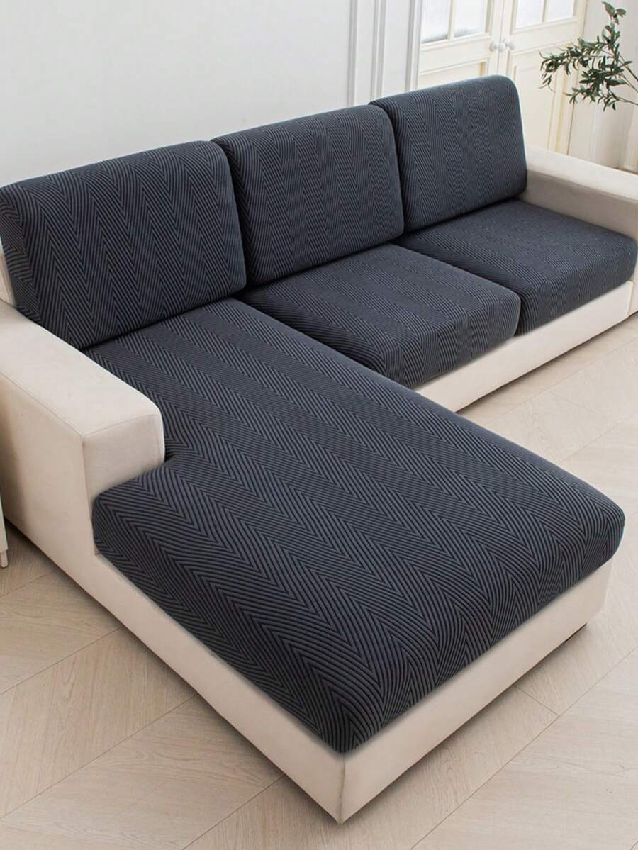 1pc Dark Grey Elastic Sofa Seat Cushion Cover, Backrest Cover, Protects Sofa, Dust-Proof And Dirt-Resistant, Removable And Washable, Suitable For All Seasons, Ideal For Living Room Decor - Dark Grey - View 1