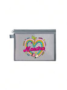 Lehrerin-inspirierter herzförmiger Bleistift-Muster Mesh Make-up Tasche, Kulturtasche, multifunktionale Aufbewahrungstasche, multifunktionale Einkaufstasche, wiederverwendbare Make-up Tasche, Reise-Kosmetiktasche, Kulturtaschentasche. Geeignet für Pendeln, Schule, Urlaub, Strand, Outdoor-Anlässe. Geeignet als Geburtstagsgeschenk, Muttertagsgeschenk, Lehrertag-Geschenk, Abschlussgeschenk, Einschulung-Geschenk - Verschiedenfarbig - Übersicht 13