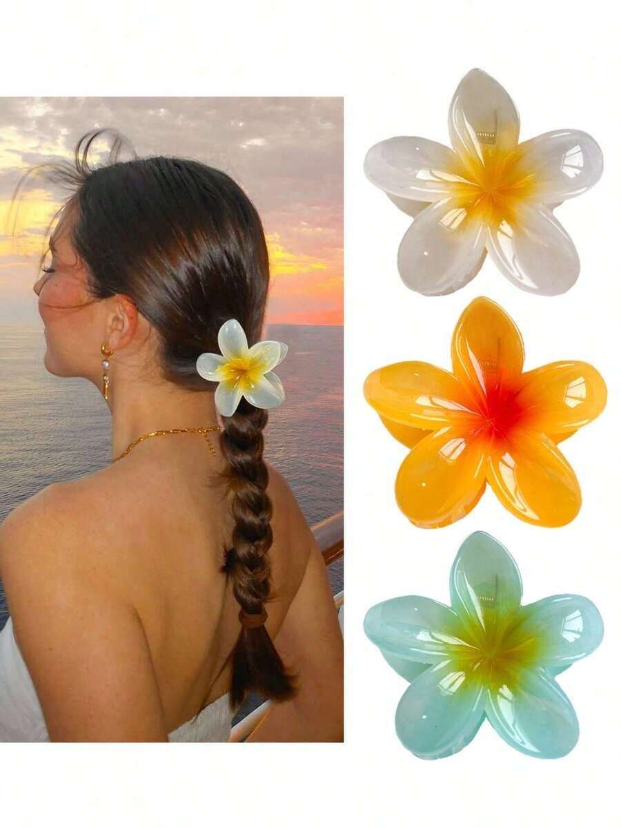 4pcs/1pc 7. 5cm/2. 95in Hibiscus Flower Jelly Color Hair Clips, White/Yellow/Pink/Blue, Lightweight Plastic Bathroom Hair Accessories, Suitable For Daily Outing, Casual, Party, Commute, Beach Holiday, Ponytail, Bun, Face Washing, Makeup, Outfit Matching Fashion Claw Clips Winter Hair Clutch Summer Vavay Holiday Essential - 多色 3 - 查看 1