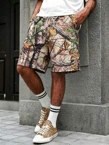 Men's Casual Sports Digital Print Knee-Length Shorts, Autumn Leaf Print, All-Over Print Shorts - Multicolor - View 3