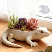 1PC 3D RealisticLeopard Gecko Silicone Mold For Large Succulent Planter - Long Gecko Resin Concrete Flower Pot Mold, Easy Release Reptile Garden Decor, Boho Minimalist Home Gift For Plant Lovers - A - View 2