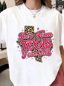She's From Texas I Can Tell Retro Vintage Texas Girl T-Shirt,Women Summer Casual Graphic T-Shirt - 白色 - 查看 13