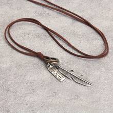 1 Fashion Simple Double Circle Square Pendant Long Feather Alloy Unisex Necklace Couple Necklace Valentine's Day Gift - 淺水坑 - 查看 7