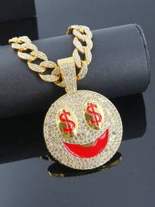 1pc Men's Full Rhinestone Money Eye Expression Pendant Necklace, Shiny Personalized Versatile Accessory, Street Style Necklace - Money Eye Pendant Necklace - View 9