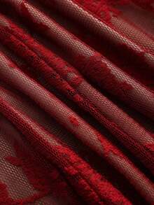 Vestido de línea A con cuello alto de encaje y adornos de diamantes, con mangas acampanadas, para primavera/verano y fiestas de Año Nuevo - Rojo - Ver 8