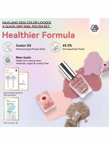 SAVILAND 6件組透明中性粉裸色亮片指甲油套組，含蓖麻油，非凝膠，適用腳趾美甲DIY居家禮物 - 彩色 - 查看 3