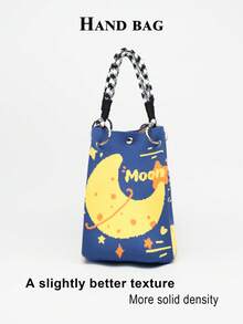 Geometric Pattern Multi-Color Knot Decor Large Capacity Bucket Bag, Handheld Tote, Elegant Multifunctional Travel Handbag - Yellow - View 3