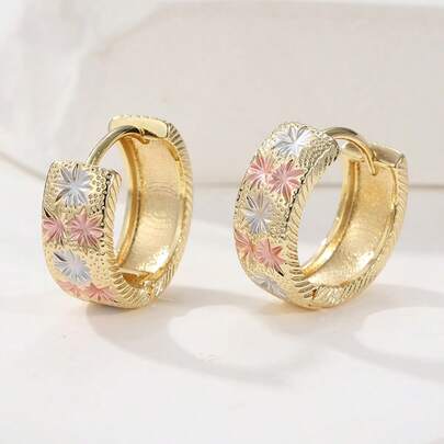 1 Pair Handmade Copper Flower Hoop Earrings, Fashionable And Elegant, Suitable For Daily Wear And Vacation, Great Gift Choice For Women