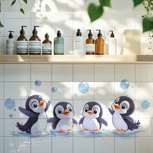 1pc 20x60cm Cute Penguin Swimming Wall Sticker, Soft & Adorable Design, Decor For Bathroom To Create Fresh Ambiance - Multicolor - View 7