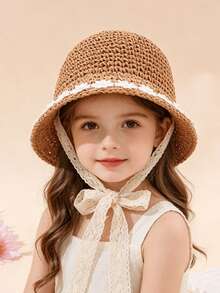Mũ chống nắng ren hoa mùa hè cho bé gái, mũ chống nắng thường ngày đi biển. - Những bông hoa nhỏ màu trắng - Xem 4