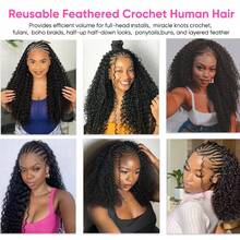 Burmese Curly Feather Crochet Human Hair Bundles Human Crochet Hair Pre Looped  Pre-Separated Reusable Invisible  Virgin Human Hair Crochet Extensions Natural Black - Natural Black - 查看 9