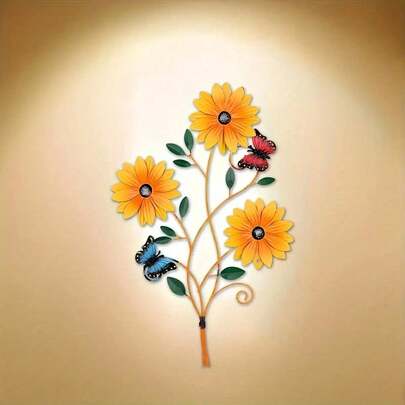 2D立体亚克力蝴蝶花卉墙饰，色彩鲜艳的透明设计，蝴蝶和花朵细节丰富，背面带粘胶，易于悬挂，是家居装饰和父母礼物的理想之选，也可作门饰或墙饰，设计优雅，蝴蝶装饰。