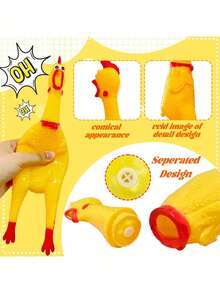 3 Peças Brinquedo de Borracha Amarelo de Galinha Gritando, Presente de Brincadeira de Borracha Durável de Galinha, Fazedor de Ruído para Festa da Copa do Mundo, Adequado para Adultos - A - Visão 7