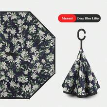 1pc C-Handle Reverse Umbrella, Waterproof Printed Canopy, Hands-Free For Car & Daily Use - Multicolor - View 18
