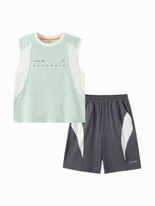 Balabala Ensemble débardeur pour garçons 2 pièces, tenue d'été pour enfants, séchage rapide, refroidissant, décontracté, pour la maison, l'extérieur et le port quotidien, confortable et léger - ton gris verdâtre - Voir 1