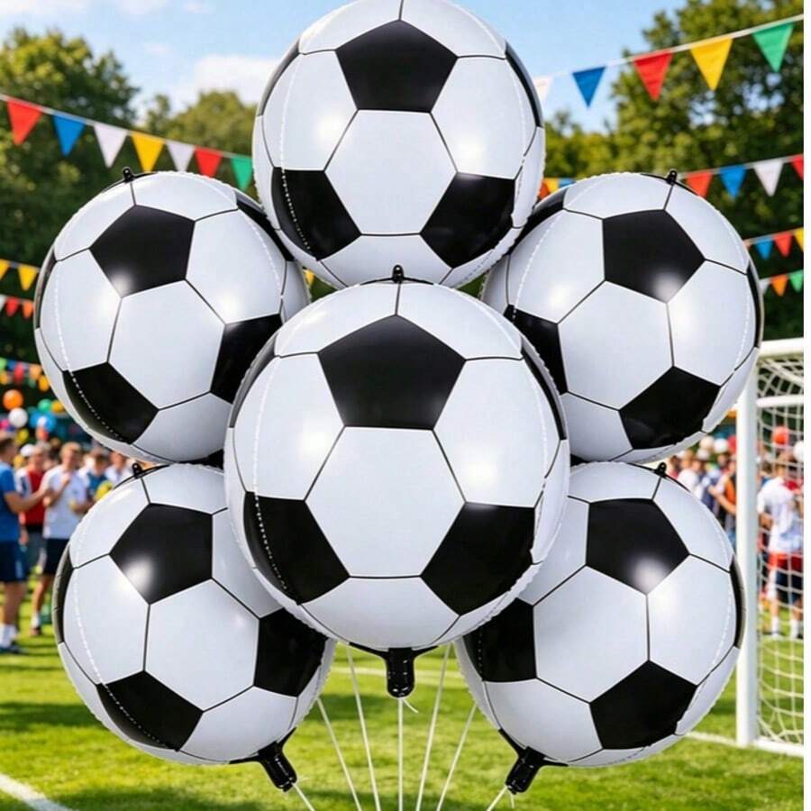 22 pouces Ballons de football 4D, 6 pièces Ballons de football en feuille d'aluminium, parfaits pour les fêtes à thème sportif, les enterrements de vie de garçon pour hommes et la décoration de fêtes à thème - ballon en aluminium - Voir 1