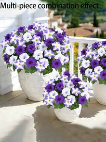 1/2/4pcs Artificial Cornflower UV-Resistant, Faux Silk Outdoor Fake Plants For Porch, Garden, Yard, Purple And White Realistic Floral Decor - Purple White - View 2