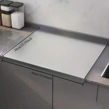 Tabla de cortar de cocina de acero inoxidable de gran tamaño, diseño en forma de L semi-cerrado para proteger el mostrador, artículo decorativo práctico adecuado para cortar verduras, carne, preparar masa y hornear, excelente regalo para días festivos - Plateado - Ver 8