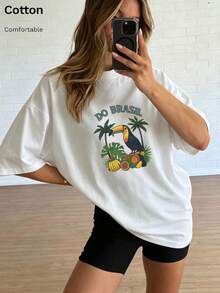 Spring/Summer Ultra Loose Longline Top, 100% Cotton Top, Women's T-Shirt, Fun Print, Custom Made, Solid Color Round Neck Short Sleeve, Casual, Streetwear, Sweet, Preppy, French Vintage, Summer Girl, Outing, Y2k, Home Sports, Fitness, Beach, Vacation, Plus Size Women's Clothing, Campus Life, Unisex, Holiday, Music Festival, Country Style, White Top - White - View 9