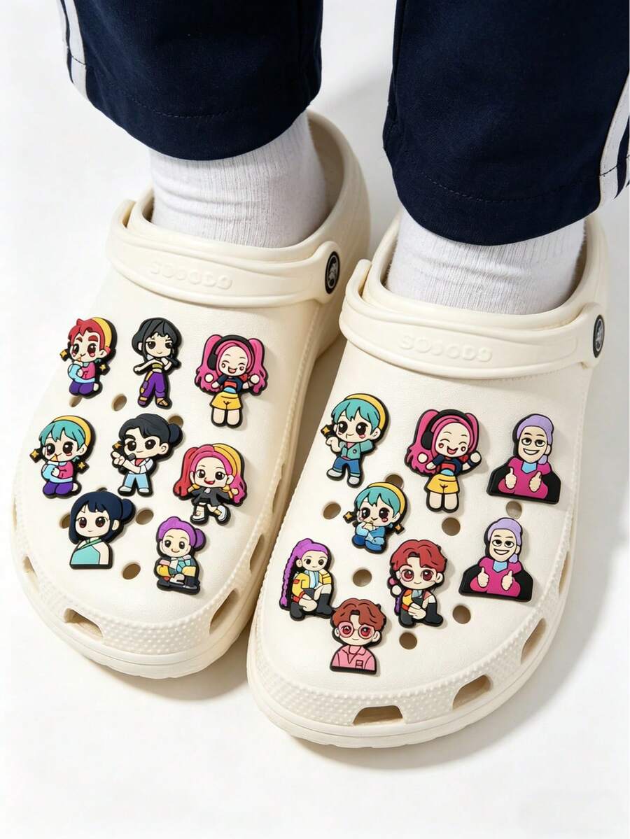 Dijes de PVC con tema de niña linda, alfileres decorativos de goma desmontables DIY, botones decorativos de moda adecuados para zuecos y sandalias, accesorios livianos y duraderos para zapatos diarios, regalos y recuerdos perfectos para fiestas para adolescentes - Multicolor - Ver 1