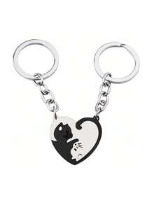 1 Paar personalisierter schwarz-weißer Katzen Schlüsselanhänger, 2 Stücke/Set herzförmige Katzen Schlüsselanhänger, individuell mit Katzenname beschriftbar, Paar Accessoires, einzigartiges Geschenk zum Geburtstag, Jahrestag, Feiertag für beste Freunde, Liebhaber, Partner - Verschiedenfarbig - Übersicht 5