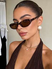 1pc Retro Leopard Print Small Frame Women's Fashion Glasses, Personalized Glasses For Outdoor Travel Beach, Cat Eye Tortoiseshell Color Women Fashionable Fashion Glasses - Leopard - View 3