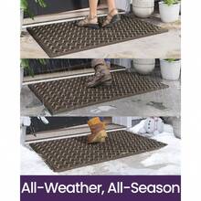 Front Door Mat Outside Entrance Rubber Welcome Floor Mats, Doormat Heavy Duty Non Slip, Dirt Trapper Waterproof Exterior Entry Mats For Patio Entryway Drainage,Home Decor - 棕色 - 查看 5