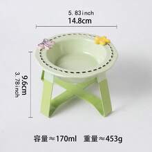 Bát ăn cho thú cưng họa tiết chấm bi hoạt hình - Bát ăn cho mèo bằng gốm sứ chất lượng cao, chậu uống nước, bát đựng thức ăn, chống trượt, có phần bảo vệ cổ, bát cao, khung sắt, dễ vệ sinh. - 170ml - Xem 16