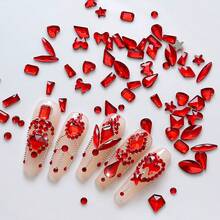 12颗/套 6种尺寸 Y2K风格红色美甲水钻，各种形状水晶平底水钻，红色圆形珠子K9玻璃钻石装饰，适用于美甲、面部、眼部化妆和手工制作 - 彩色 - 查看 7
