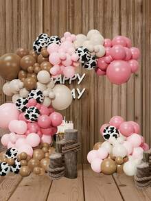 146 pièces de ballons en latex rose, kaki et blanc sable, ensemble d'arche et de guirlande. 12 pouces de ballons en latex à imprimé vache. Convient pour les fêtes d'anniversaire, mariages, enterrements de vie de jeune fille, décoration de thème cowboy - Multicolore - Voir 2