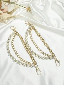 2pcs Minimalist Luxury Metal Chain Pearl Detachable Decoration Chain, Adjustable Shoe Chain, Daily Fashion Accessory, Detachable Pair Of Shoe Decor - Gold - View 5