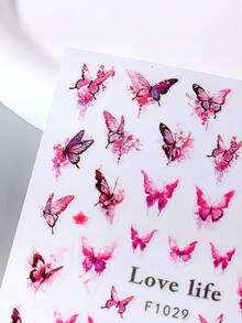 2pcs Pink Butterfly Pattern Nail Art Stickers, Nail Decor For Summer & Spring - Multicolor - View 4