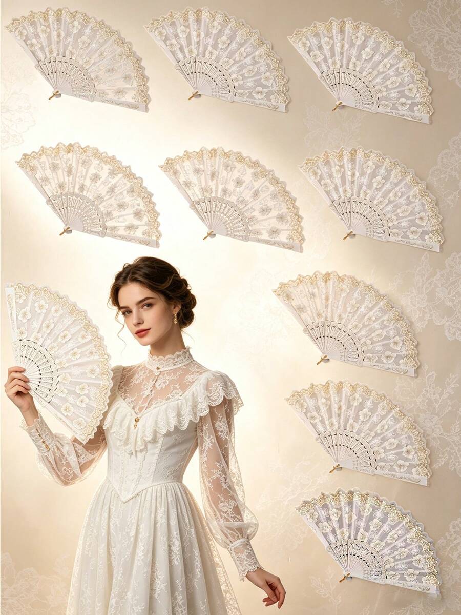 1/2/4件白色櫻花摺扇，復古蕾絲表演扇，漢服攝影優雅道具，婚禮派對小禮物 - 櫻花折扇 - 查看 1