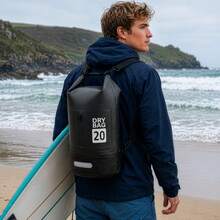 20L Bag Backpack With Roll Top, Adjustable Shoulder Straps & Phone Pouch, PVC Sack For Kayaking, Boating, Fishing, Camping & Beach - Black - View 2