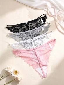 Aesletic 4pcs/Pack Plus Size Women Lace Patchwork Seamless Thong Panties - Multicolor - View 4