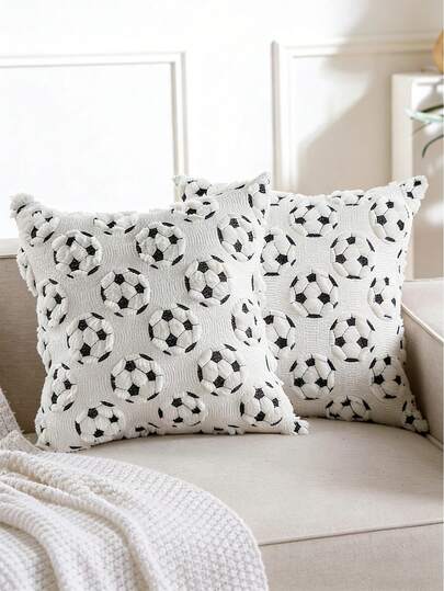 1 Funda de almohada de fútbol, Funda de cojín decorativa de bordado de fútbol de gran tamaño, Funda de almohada jacquard suave y esponjosa adecuada para sofá y cama