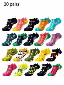 1双/4双/5双/10双/20双随机女士短袜，柔软透气卡通可爱植物水果刺绣西瓜牛油果简约少女风休闲日常必备袜，水果图案，时尚街头嘻哈袜，户外跑步篮球瑜伽罗纹袜，万圣节袜子搭配黑色打底裤鲨鱼裤压缩袜，情人节袜子，趣味短袜，蓬松孕妇袜，定制女士1美元袜子，舒适 - 彩色 - 查看 7