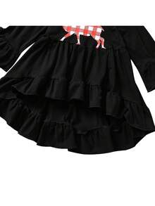 Little Girls T-shirt and Trousers Suit Cartoon Elk Long Sleeve Tops and Plaid Long Pants - Negro - Ver 7